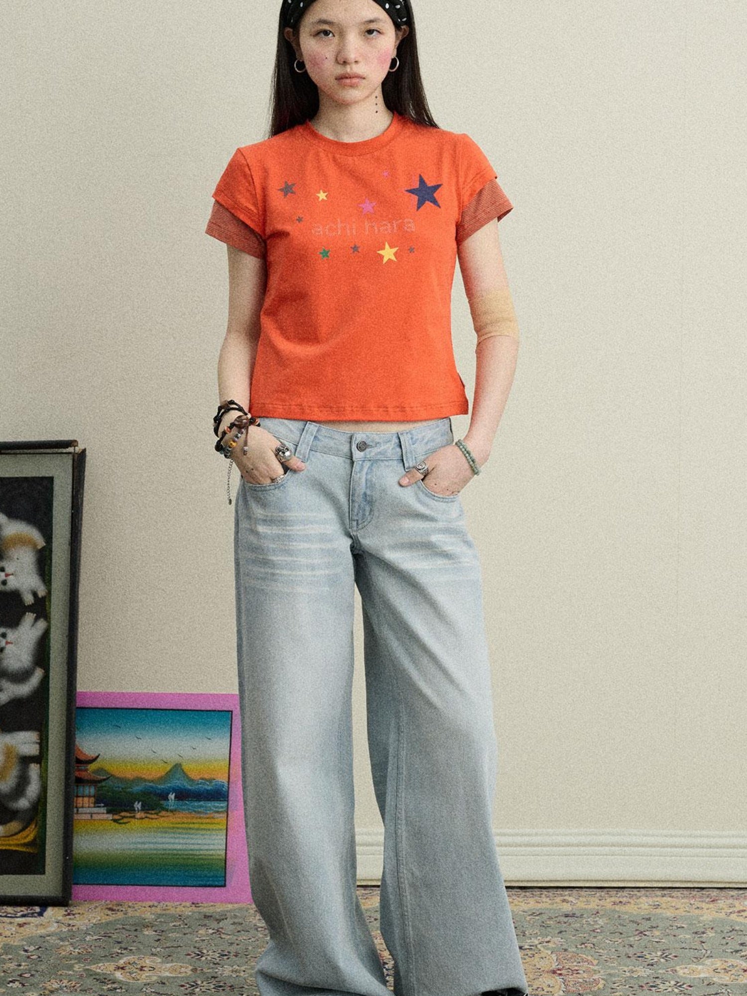 Achihara Soft Water Cotton-Popping Candy Layered T-Shirt