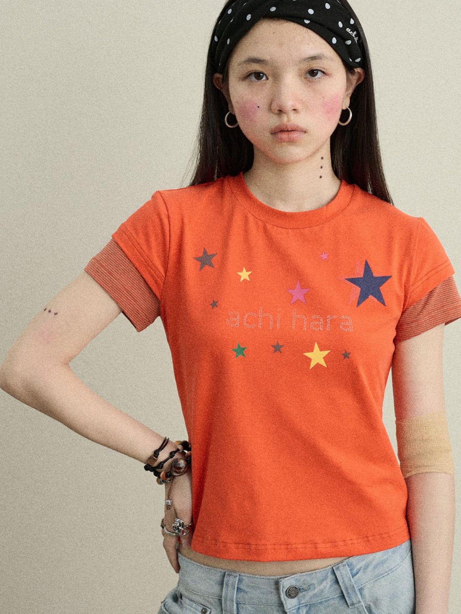 Achihara Soft Water Cotton-Popping Candy Layered T-Shirt