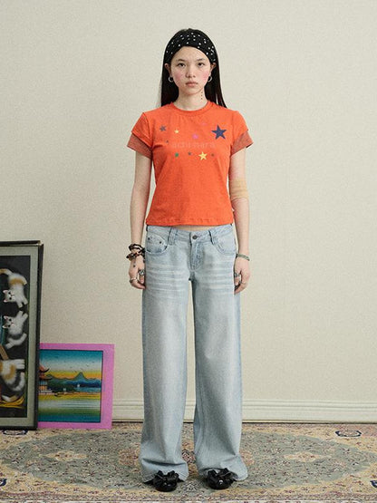 Achihara Soft Water Cotton-Popping Candy Layered T-Shirt