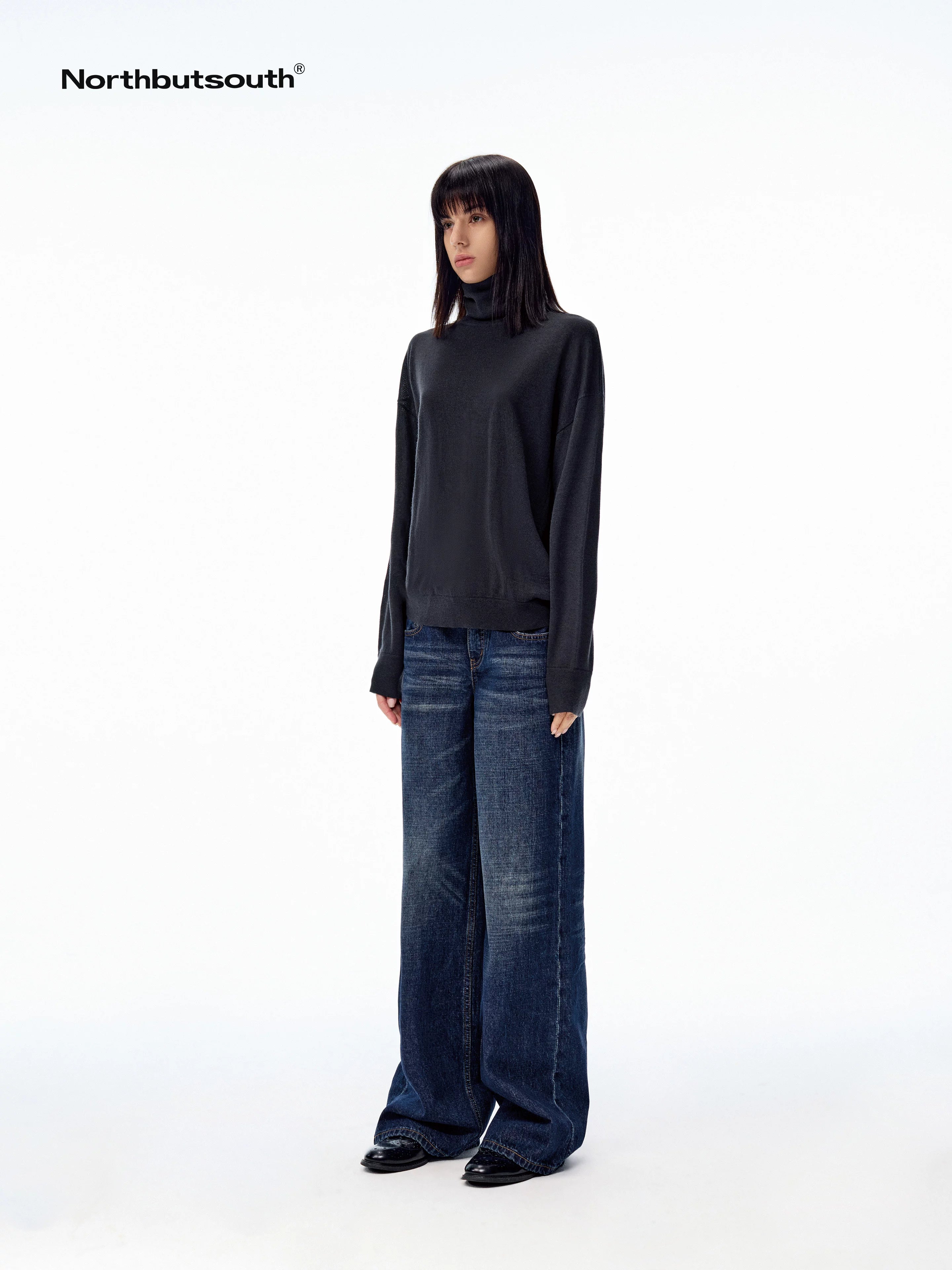 Solid High Neck Layering Loose Fit Women&