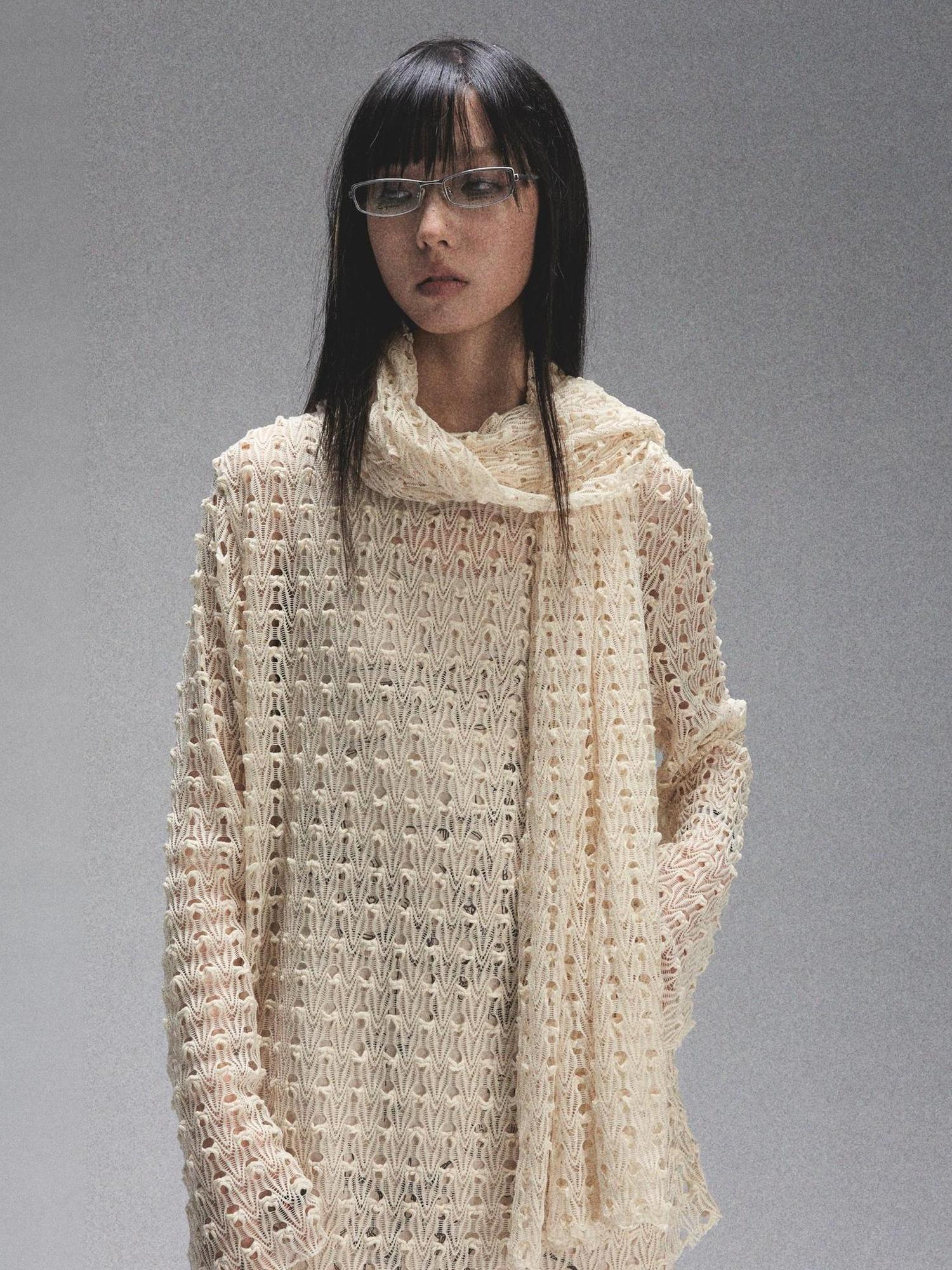 NONAME SPACE Spaca Mesh Shoulder Top With Free Scarf