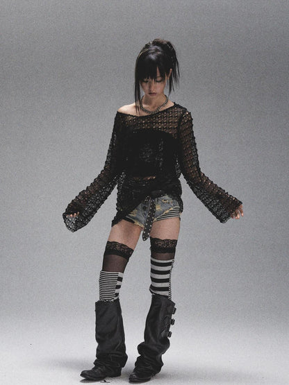 NONAME SPACE Spaca Mesh Shoulder Top With Free Scarf