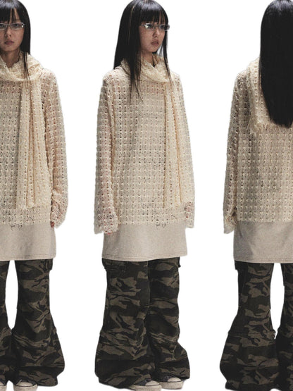 NONAME SPACE Spaca Mesh Shoulder Top With Free Scarf