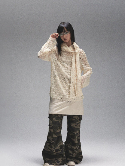 NONAME SPACE Spaca Mesh Shoulder Top With Free Scarf