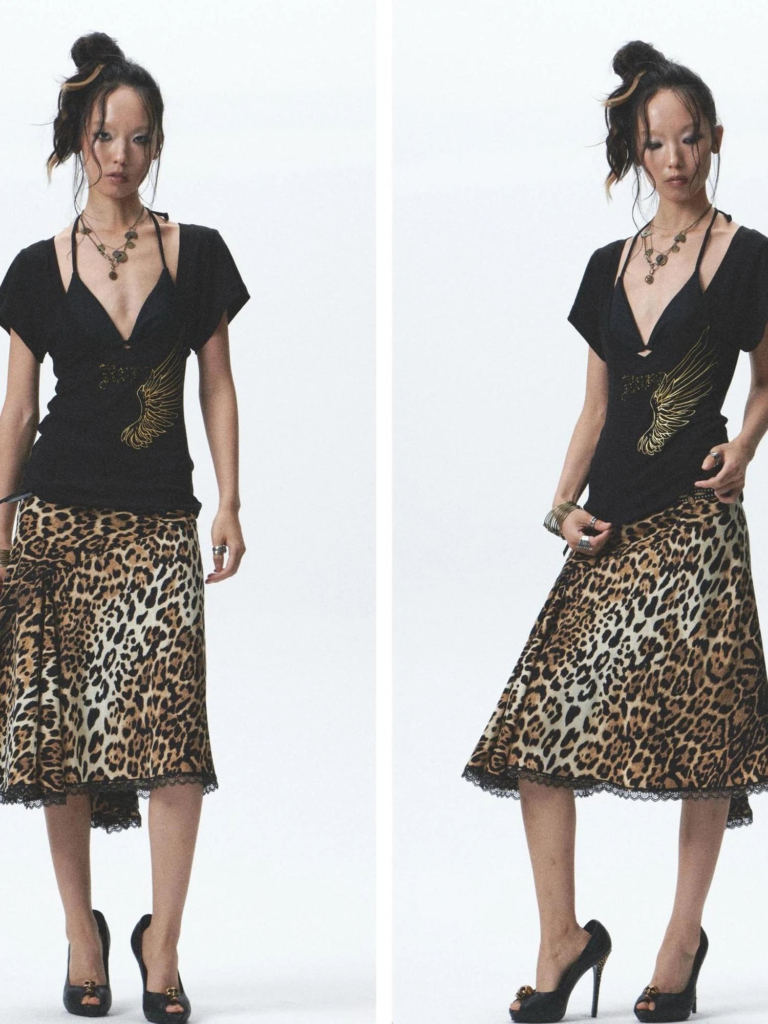 Space Battle Angel Gold Flock Print Stretch Tee Free Bra