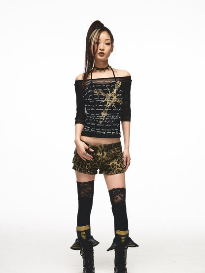 NONAME SPACE Space Leopard Low Rise Studded Flare Pants Convertible Shorts