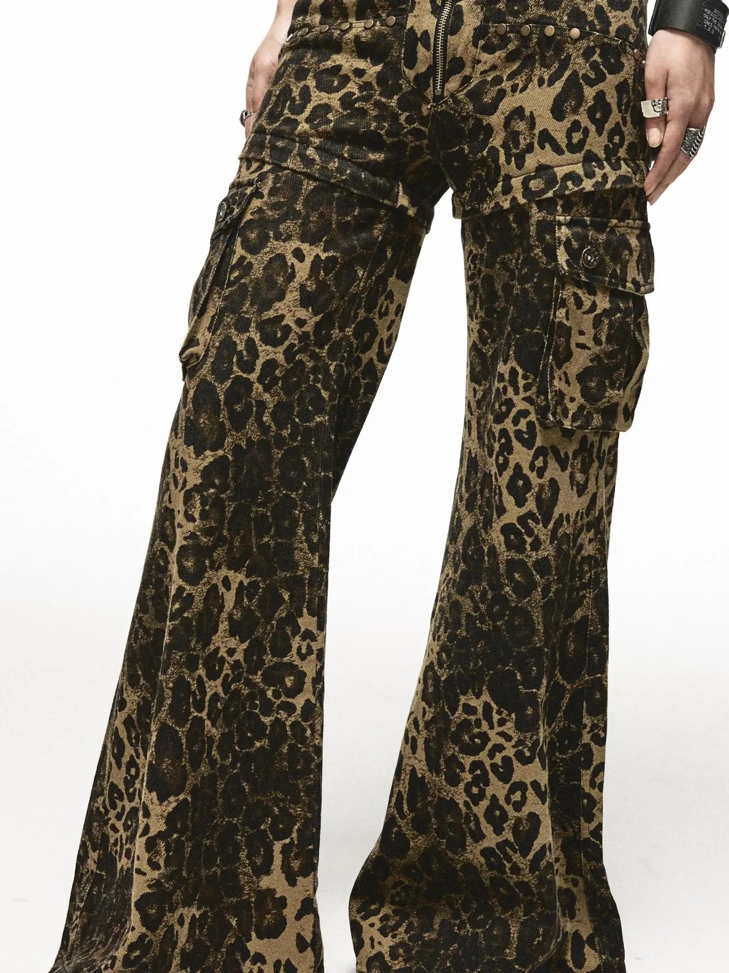 Space Leopard Low Rise Studded Flare Pants Convertible Shorts