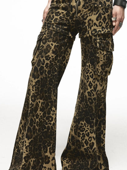 Space Leopard Low Rise Studded Flare Pants Convertible Shorts