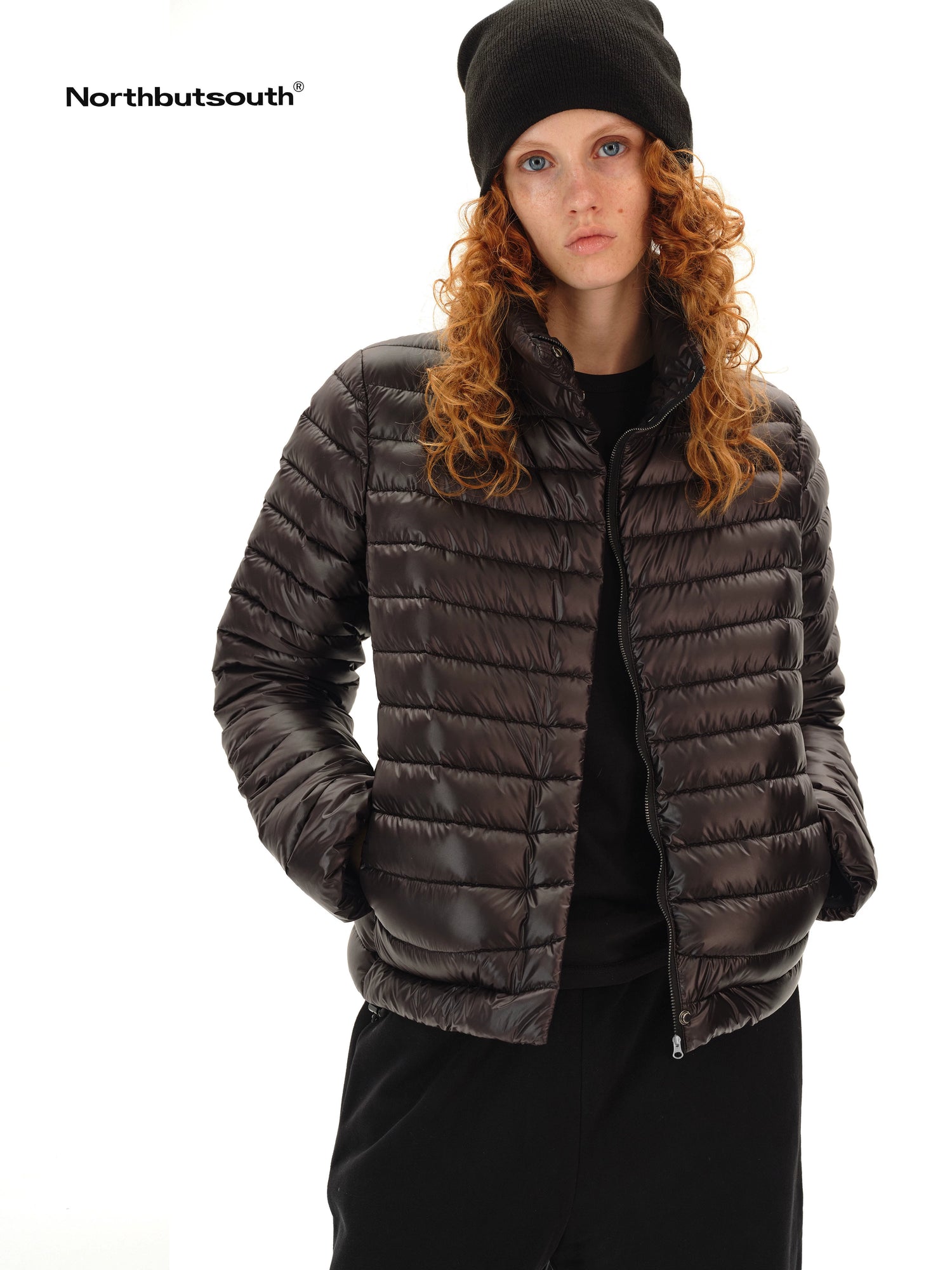 Space Ribbed Stand Collar Women&