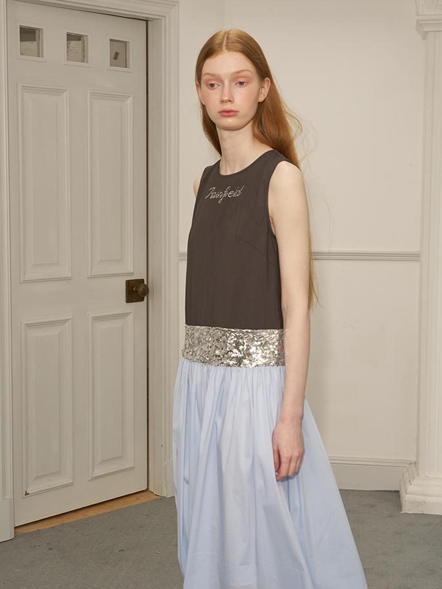 DIDDI MODA Sparkle Trimmed Colorblock Sleeveless Shift Dress