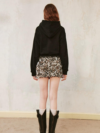 DIDDI MODA Sparkling Diamond Print Cropped Hoodie