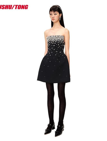 Sparkling Strapless Dress with Rhinestone Embellishments