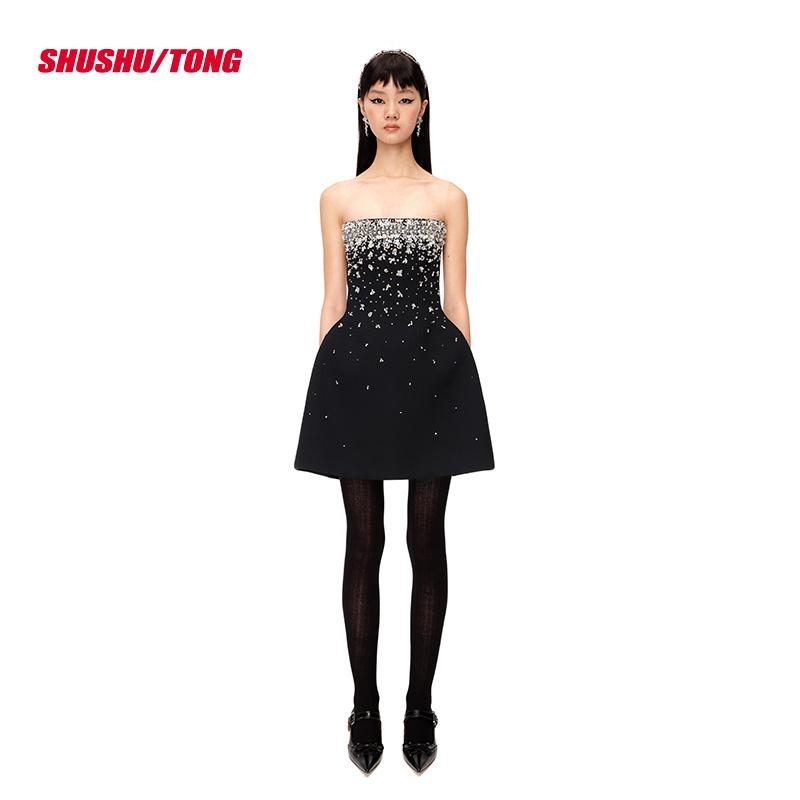 Sparkling Strapless Dress with Rhinestone Embellishments