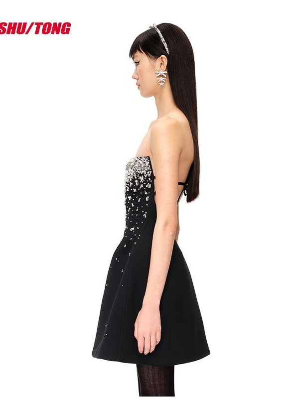 Sparkling Strapless Dress with Rhinestone Embellishments