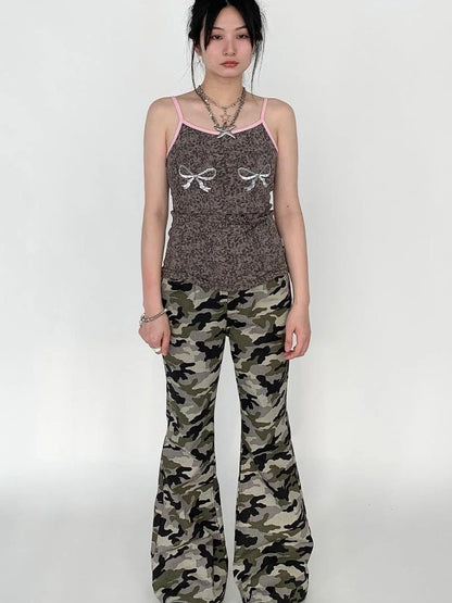 Sparkly Leopard Bow Tie-Dye Summer Camisole Top