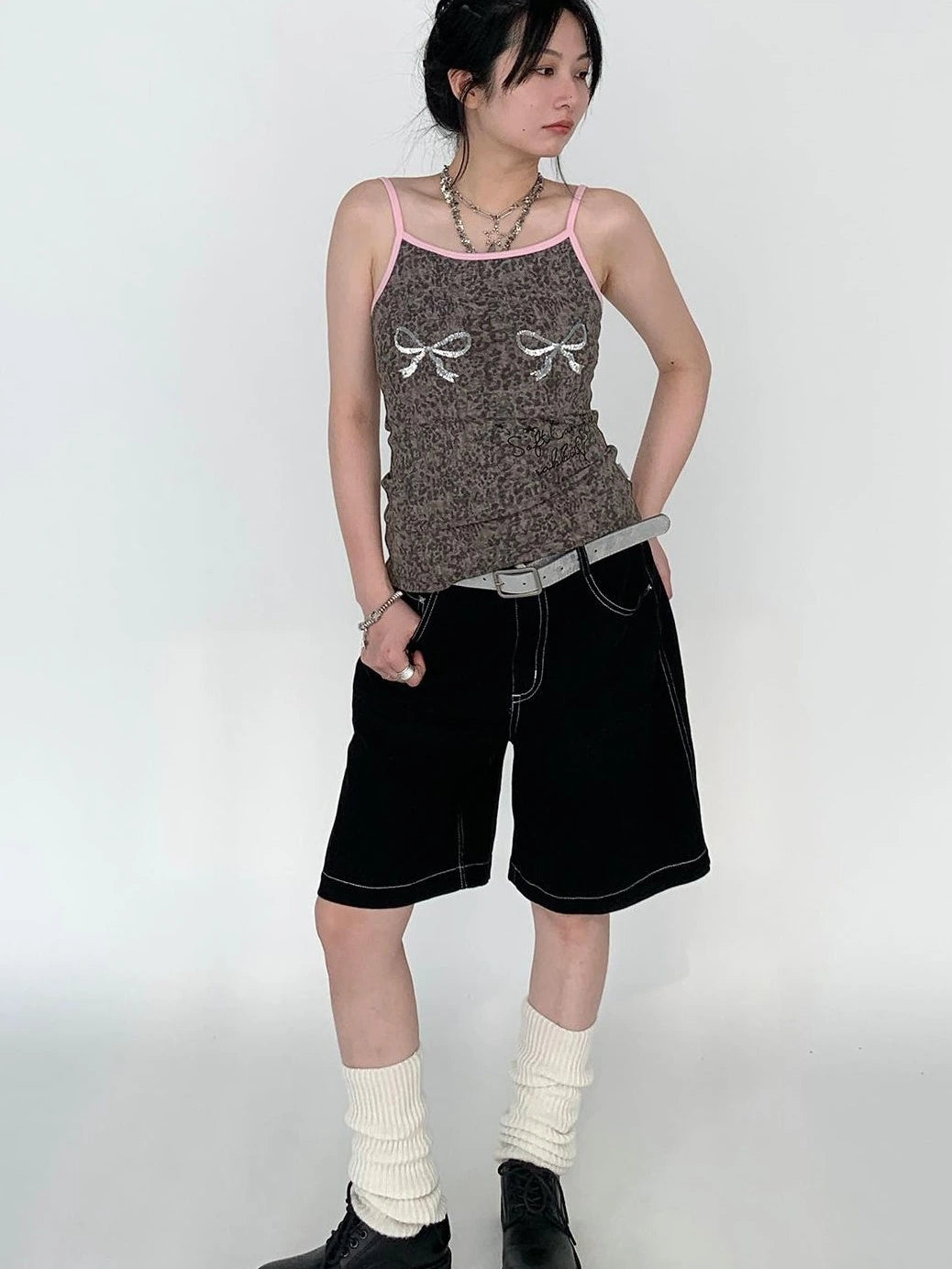 Sparkly Leopard Bow Tie-Dye Summer Camisole Top
