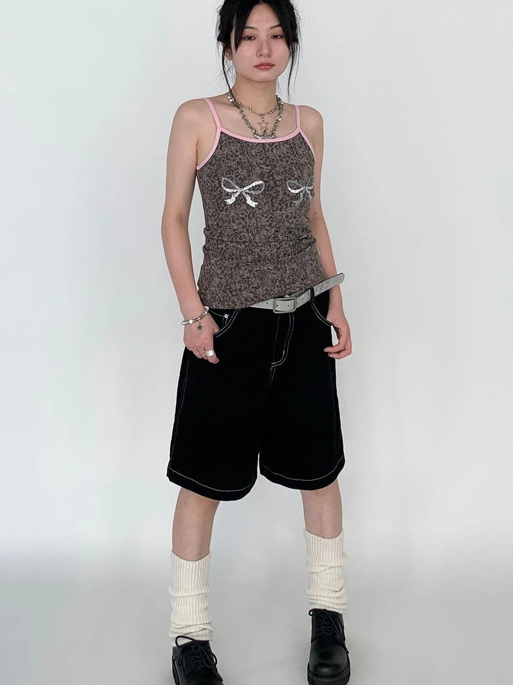 Sparkly Leopard Bow Tie-Dye Summer Camisole Top
