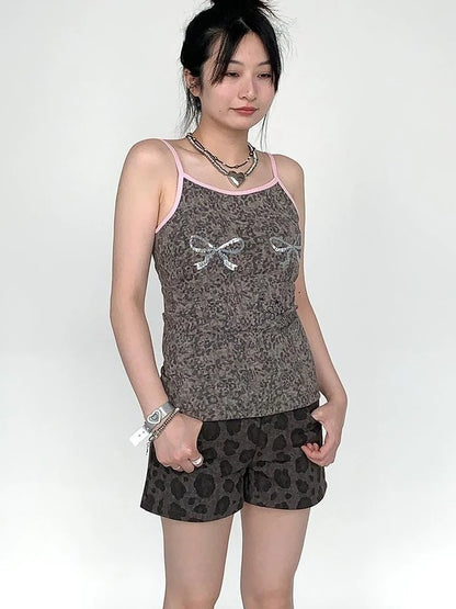 Sparkly Leopard Bow Tie-Dye Summer Camisole Top