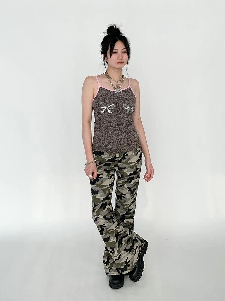Sparkly Leopard Bow Tie-Dye Summer Camisole Top