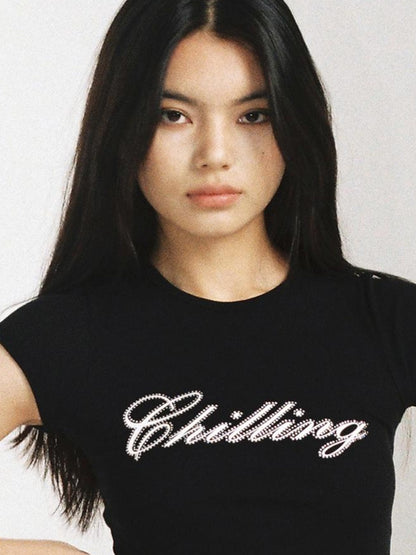 SweetChilling Sparkly Rhinestone Fitted T-Shirt