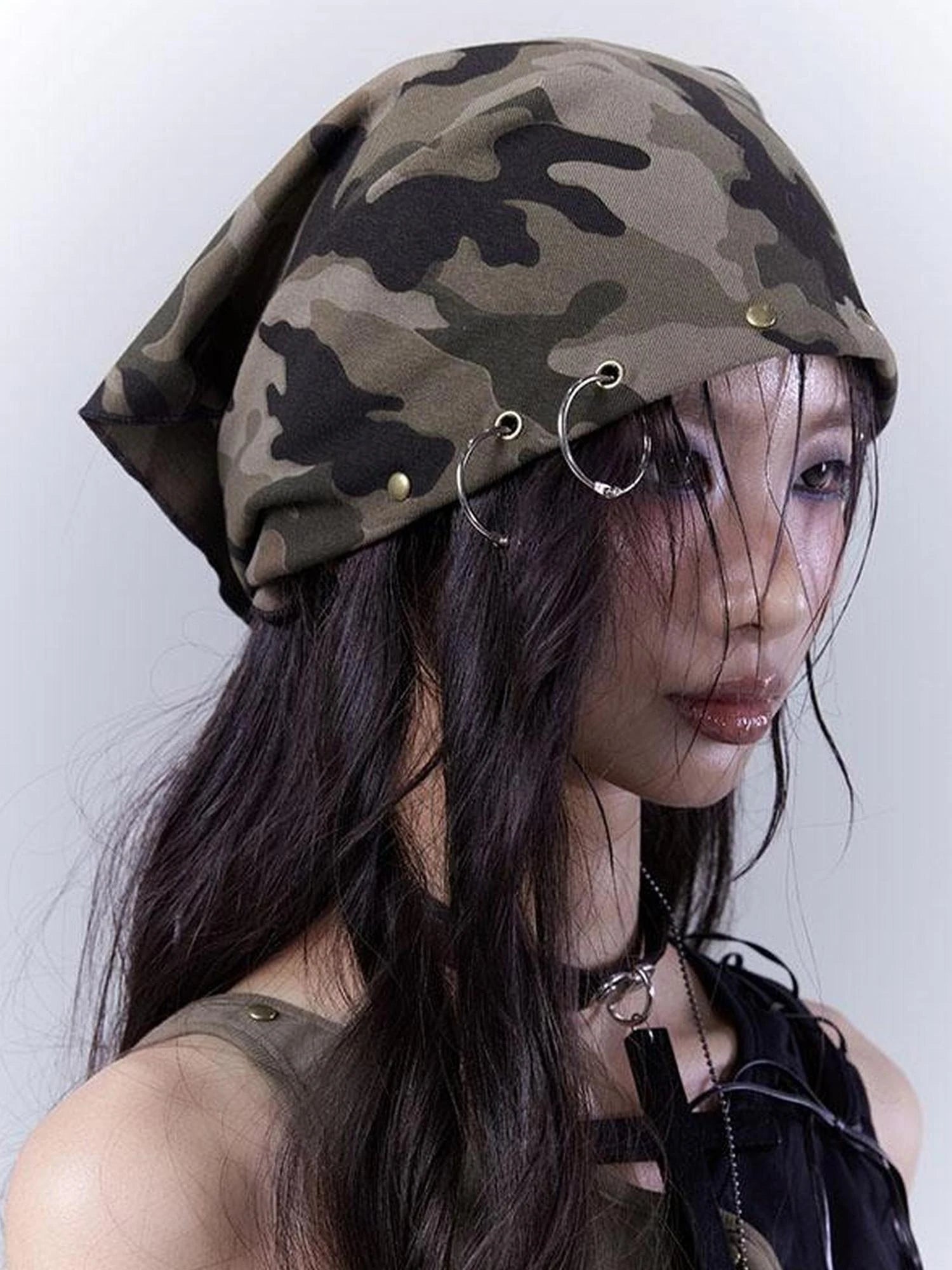 Spicy Soldier Studded Camo Bandana Punk Utility Scarf