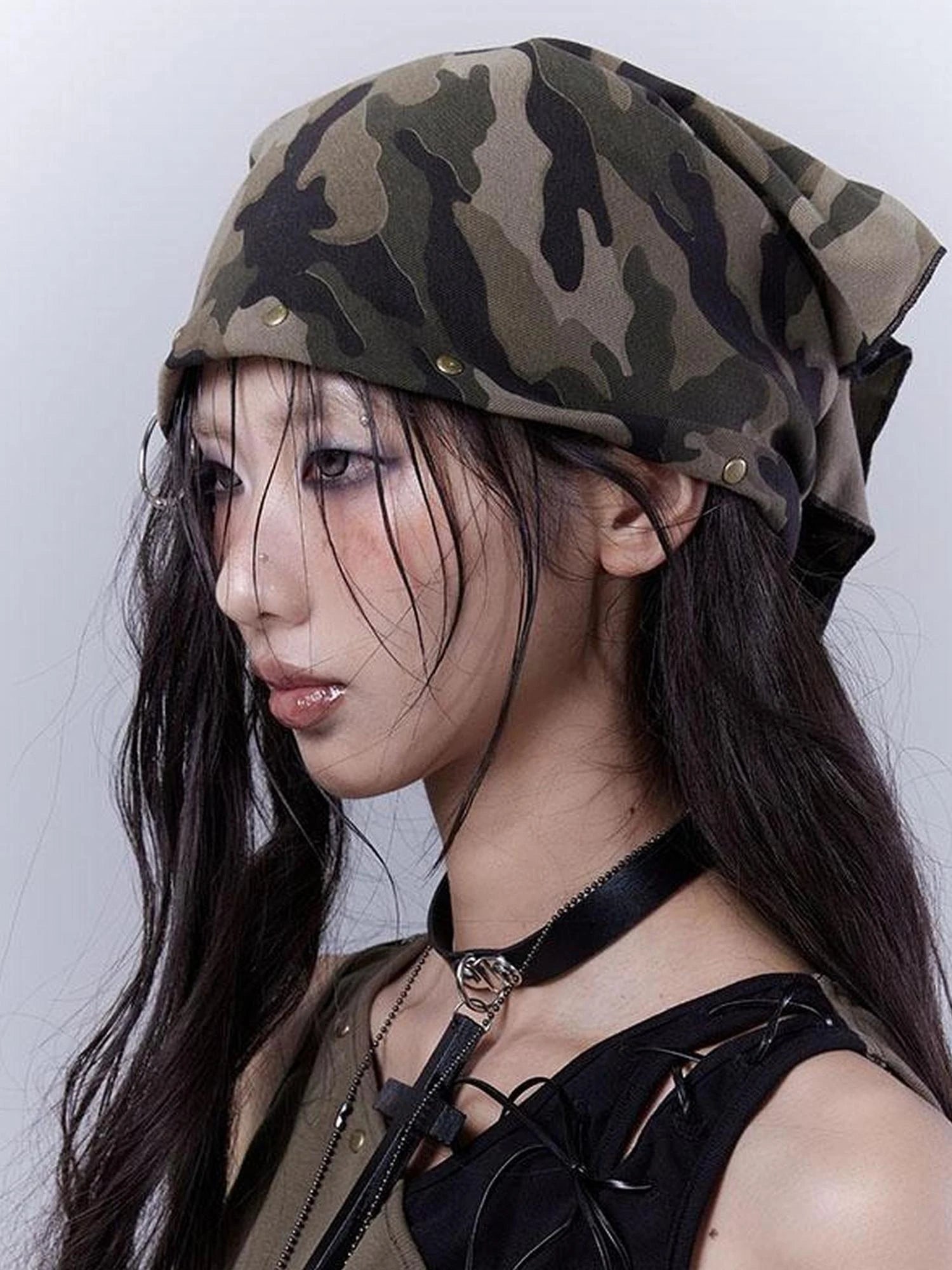 Spicy Soldier Studded Camo Bandana Punk Utility Scarf