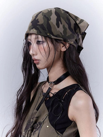 Spicy Soldier Studded Camo Bandana Punk Utility Scarf