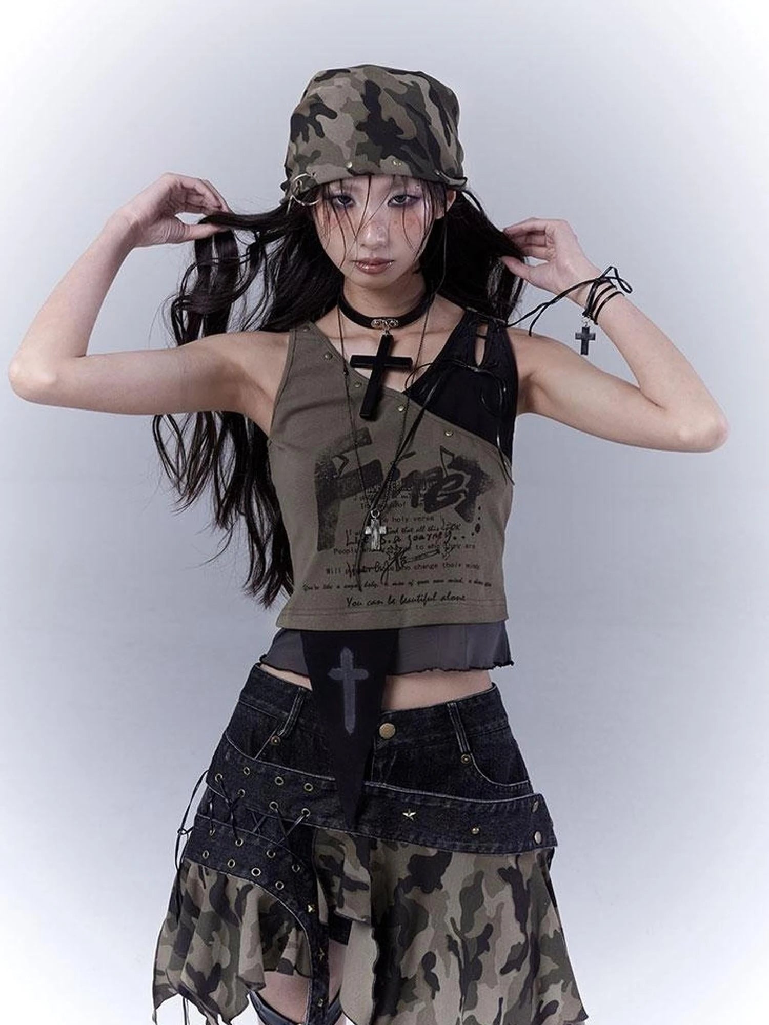 Spicy Soldier Studded Camo Bandana Punk Utility Scarf