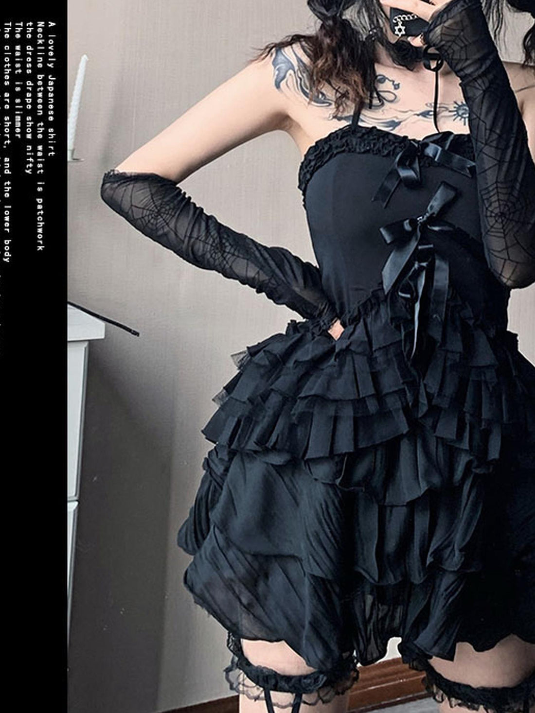 WSW WUSHENWU Spider Web Wave Sleeveless Slit Dress