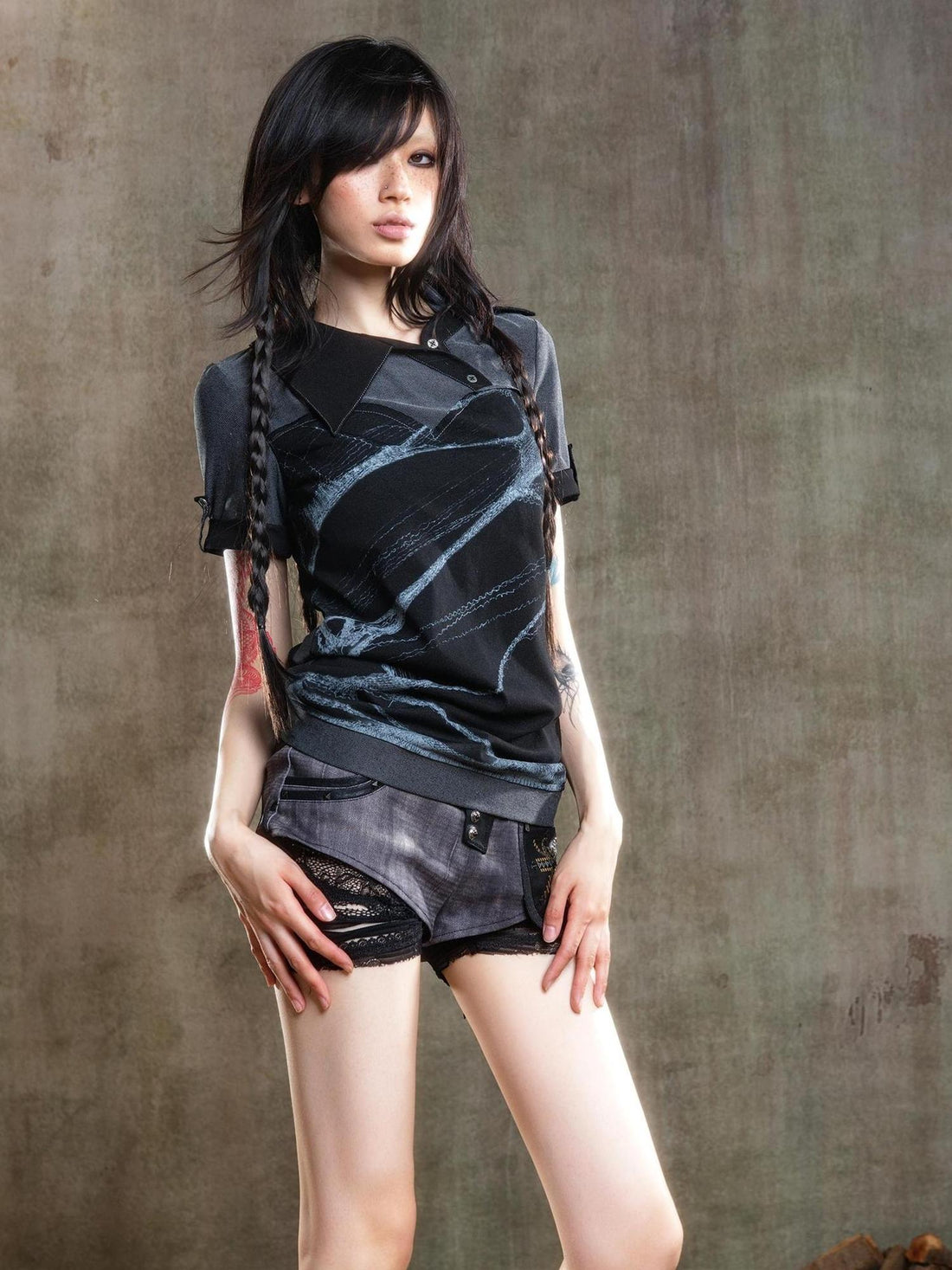 ARIADNAw Spiderweb Print Punk T Shirt Fearless Streetwear