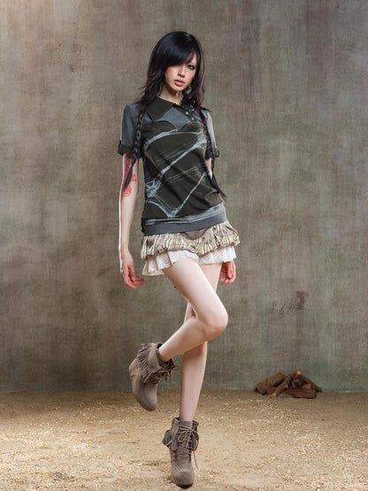 ARIADNAw Spiderweb Print Punk T Shirt Fearless Streetwear