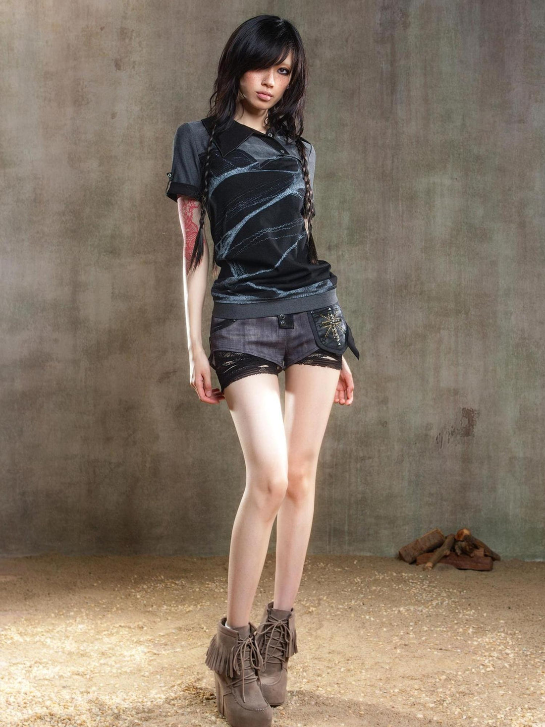 ARIADNAw Spiderweb Print Punk T Shirt Fearless Streetwear