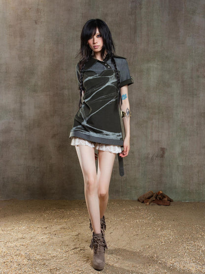 ARIADNAw Spiderweb Print Punk T Shirt Fearless Streetwear