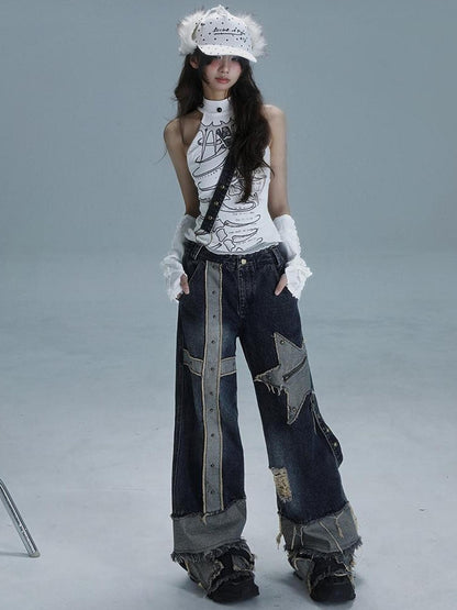 WSW WUSHENWU Spine Print Halter Neck Crop Top