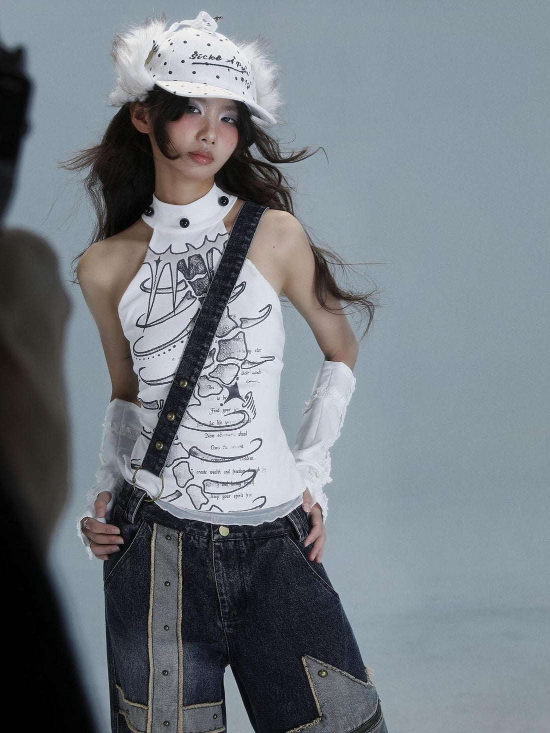 WSW WUSHENWU Spine Print Halter Neck Crop Top