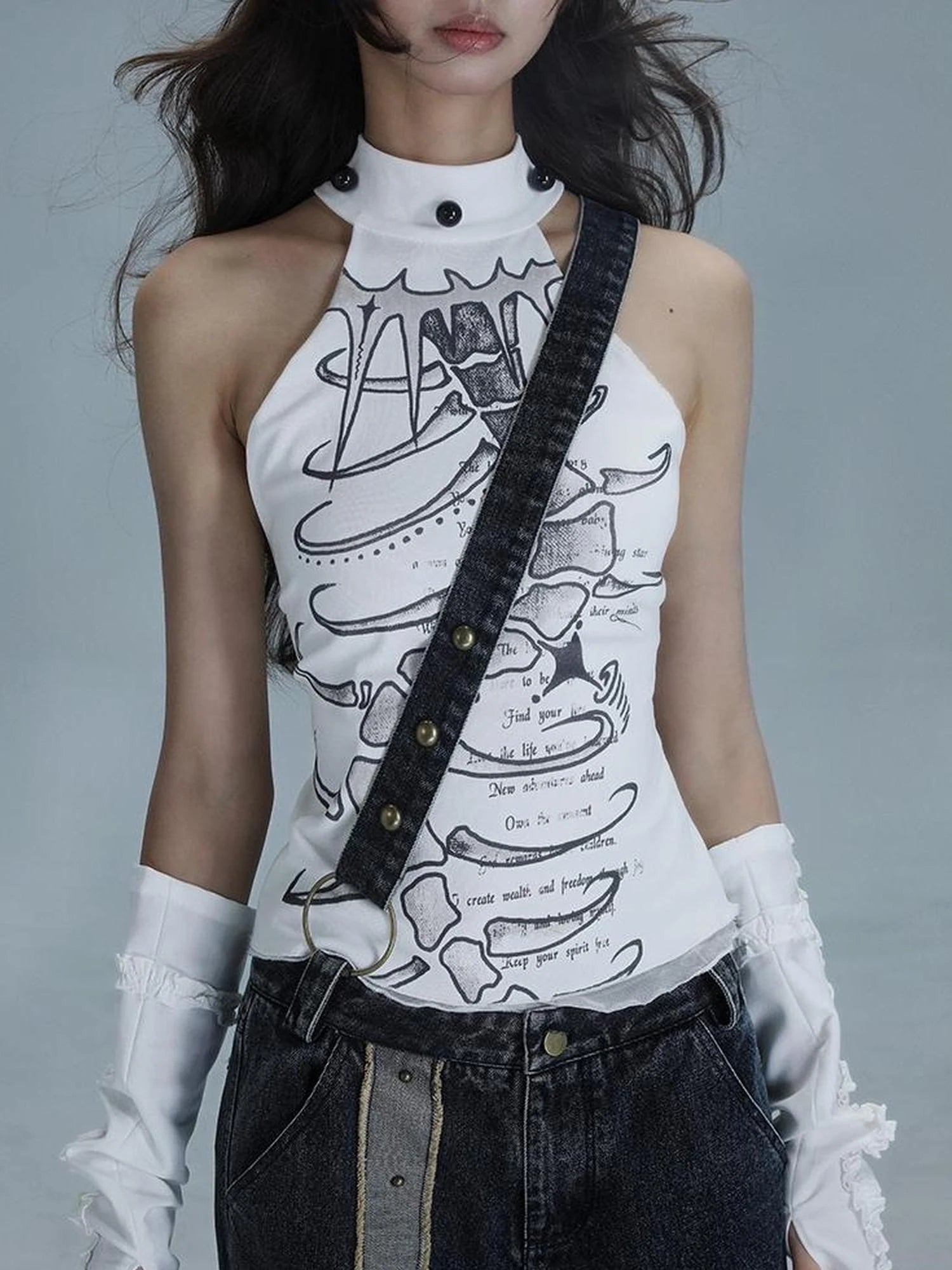 Spine Print Halter Neck Crop Top