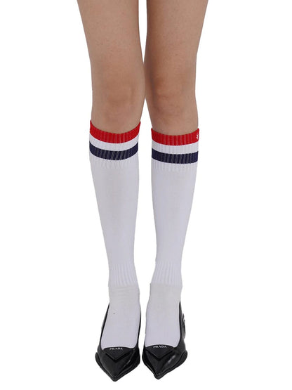 Sporty Bold Embroidered Striped Knee Socks