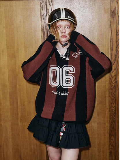 Sporty Bow Knot Jacquard Polo Sweater