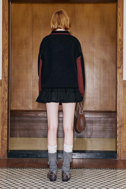DIDDI MODA Sporty Bow Knot Jacquard Polo Sweater
