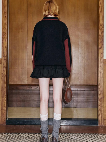 Sporty Bow Knot Jacquard Polo Sweater