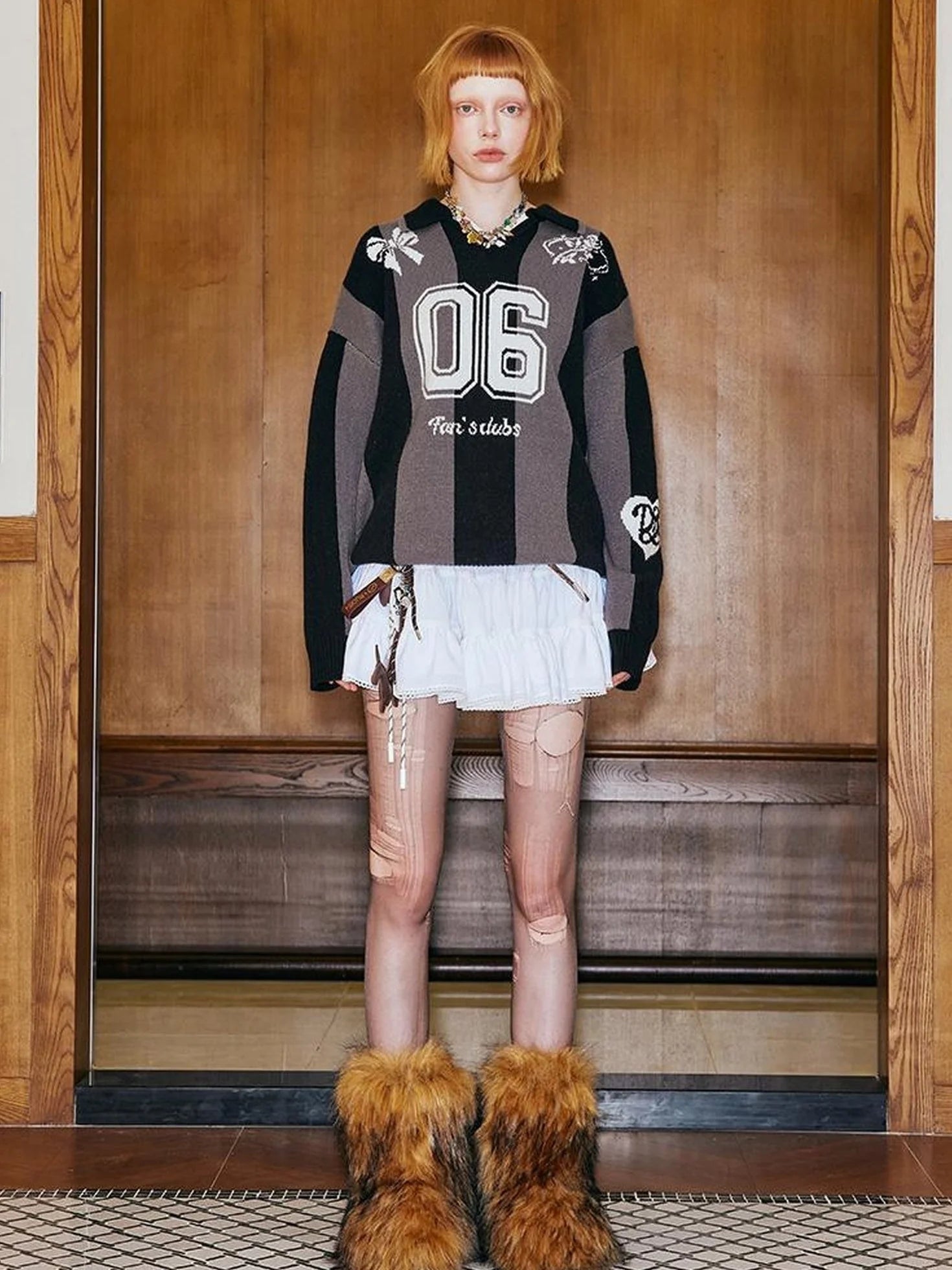 Sporty Bow Knot Jacquard Polo Sweater