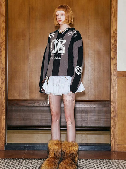 Sporty Bow Knot Jacquard Polo Sweater