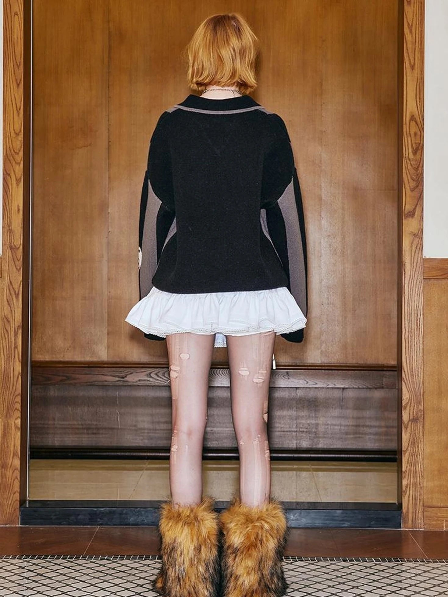 Sporty Bow Knot Jacquard Polo Sweater