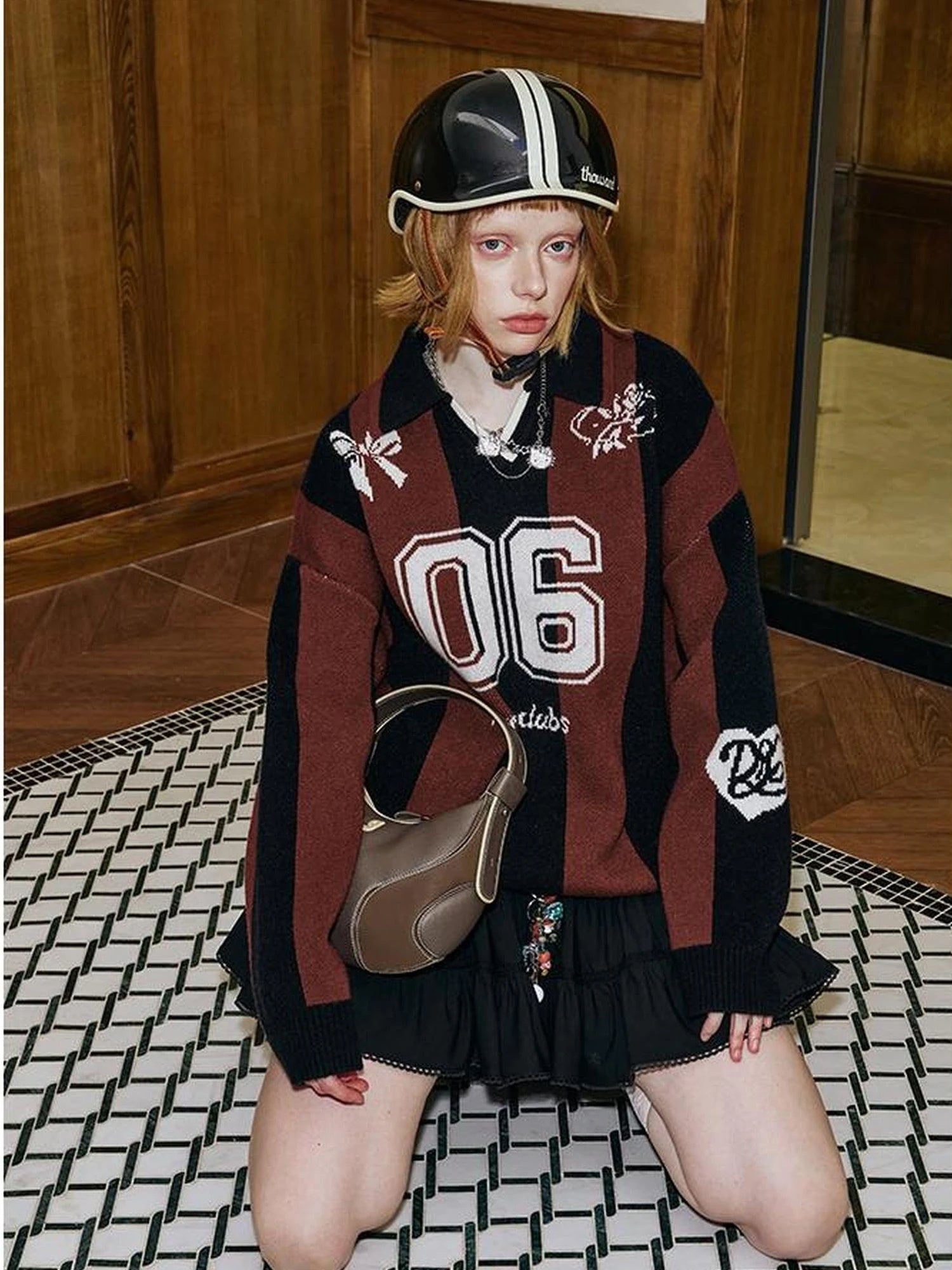 Sporty Bow Knot Jacquard Polo Sweater