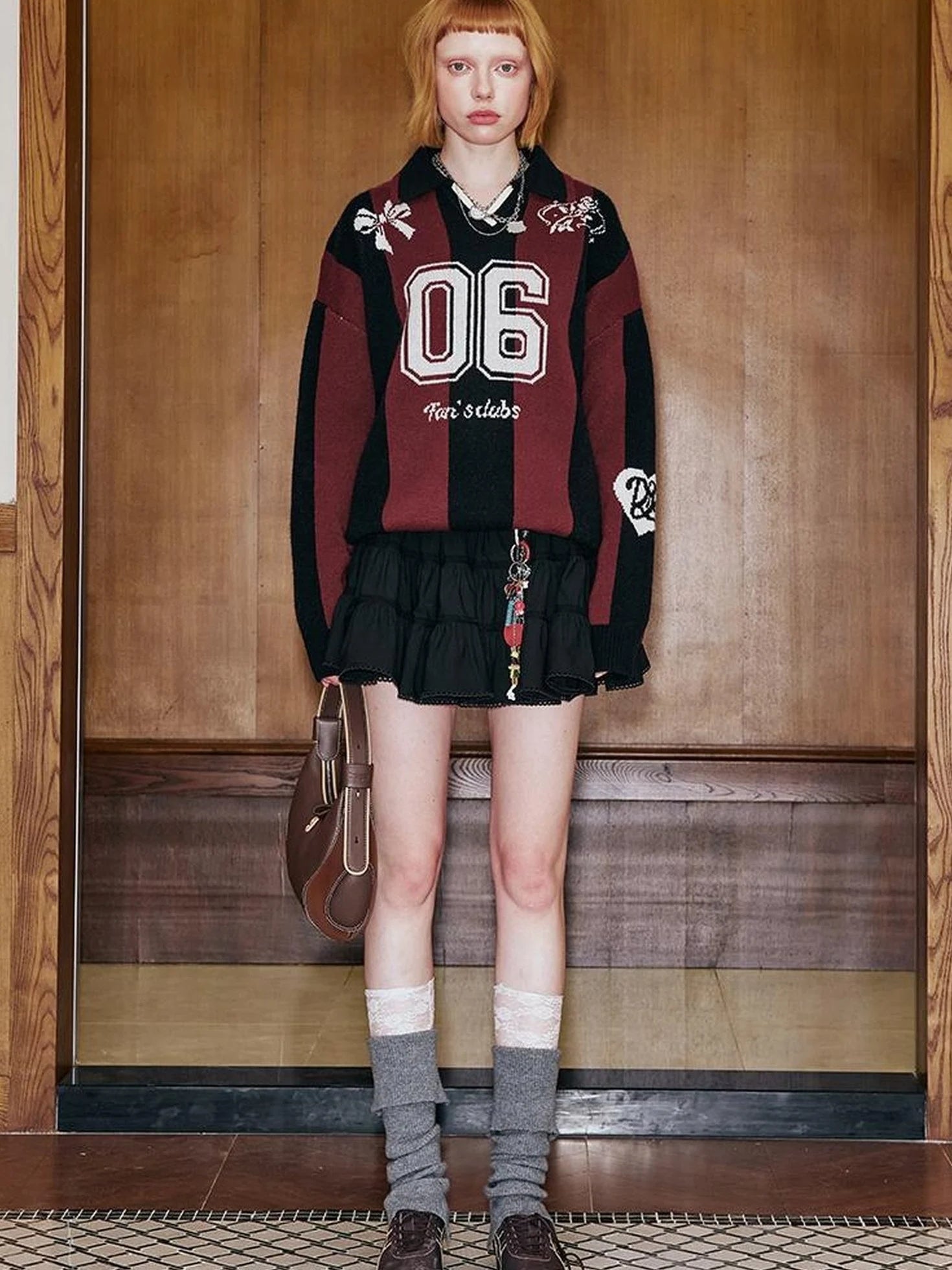 Sporty Bow Knot Jacquard Polo Sweater