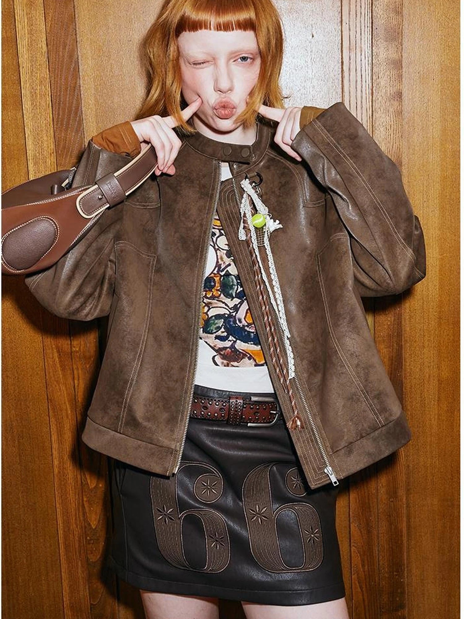 Sporty Digital Patchwork PU Skirt