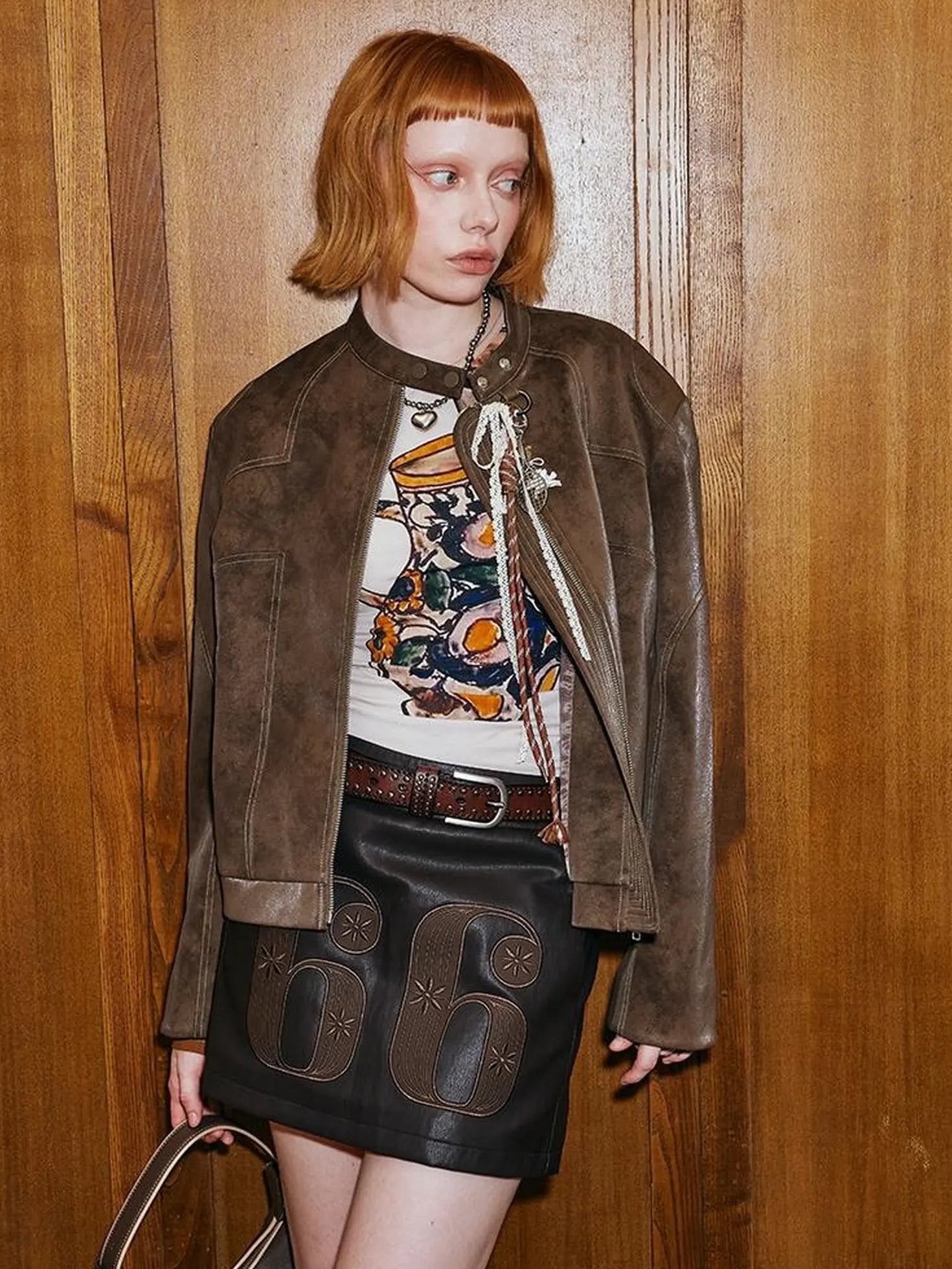 Sporty Digital Patchwork PU Skirt