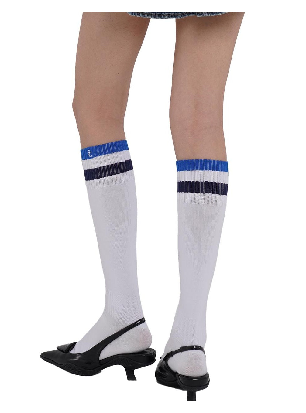 Sporty Embroidered Striped Calf Socks