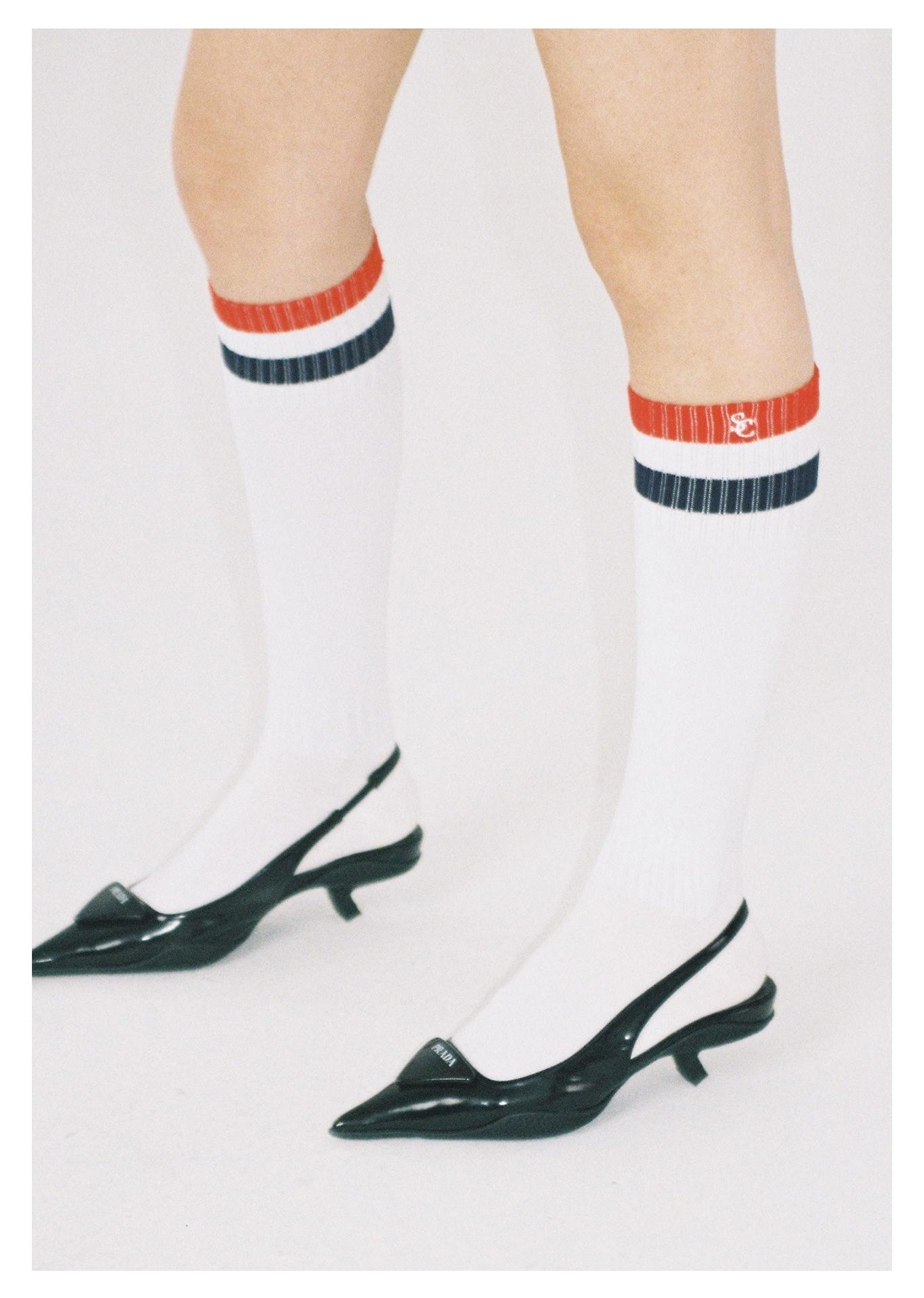 Sporty Embroidered Striped Calf Socks