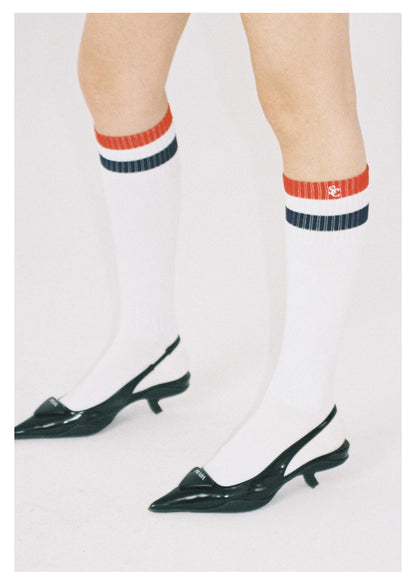 Sporty Embroidered Striped Calf Socks